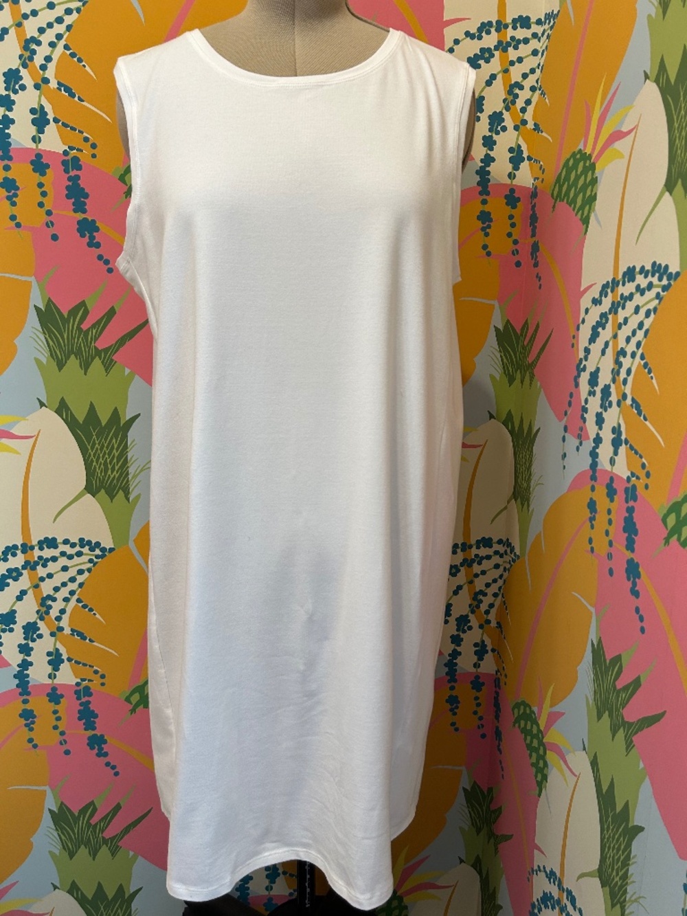 Eileen Fisher White Cotton Stretch Jersey Sleeveless Dress Sz XL - EUC